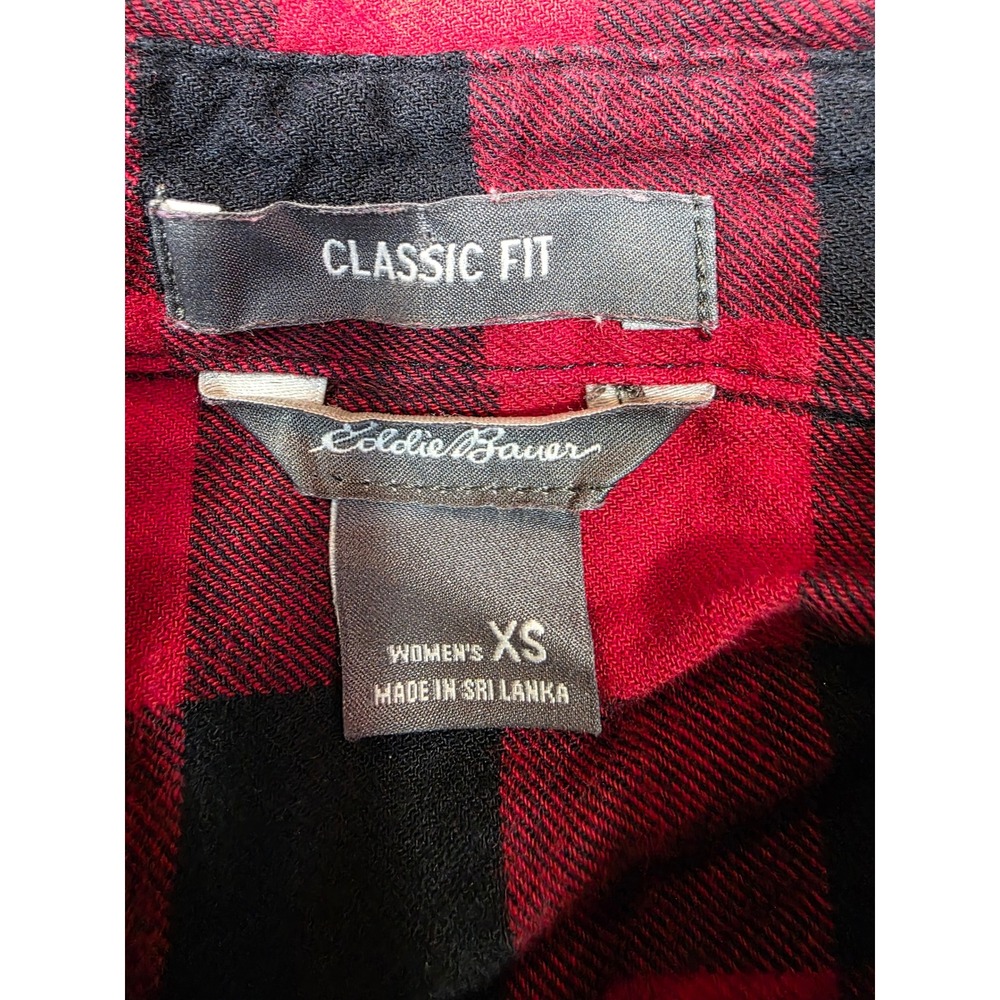 Eddie Bauer Women's XS Red Black Buffalo Plaid Flannel Shirt Long Sleeve /B60 - Picture 7 of 7